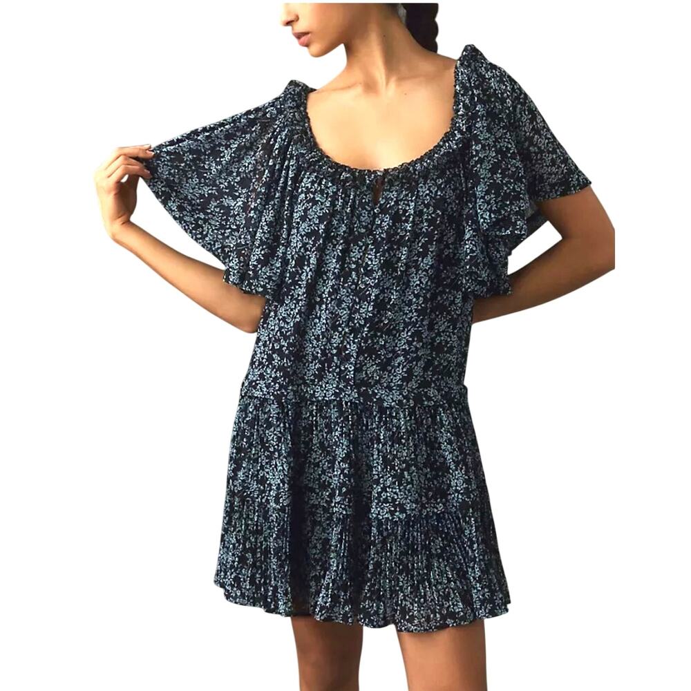 Anthropologie Short-Sleeve Keyhole Swing Women's Tunic Mini Dress Size XL Flowey
